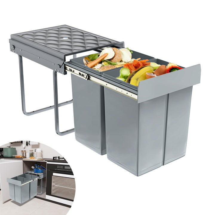 Grau 2 x 20L Einbaumülleimer Mülltrennsystem Ausziehbar Mehrfachbehälter Abfallsammler Schrankmüllei