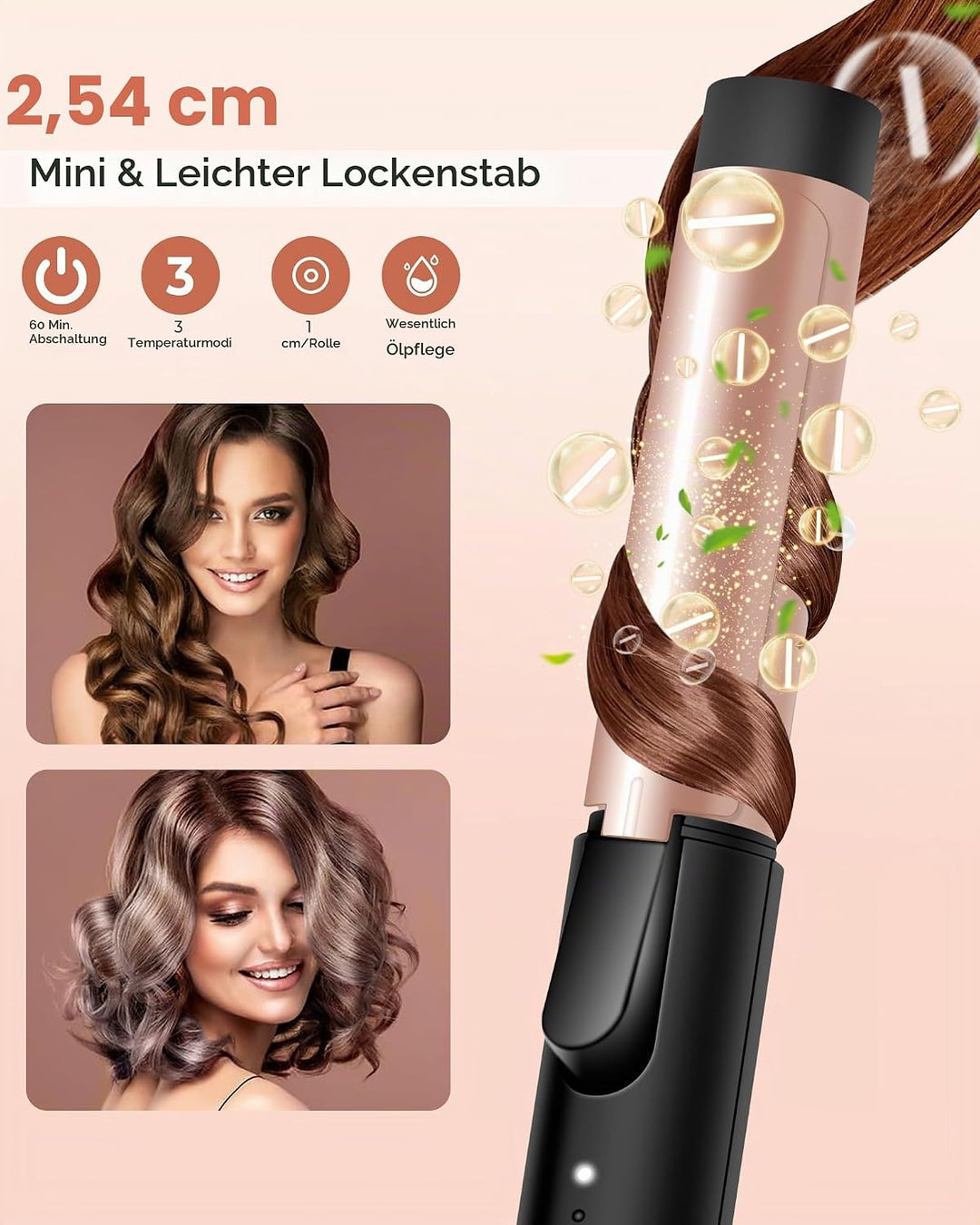 UKLISS Mini Lockenstab 25mm - Lockenstab Kurze Haare 160-200°C, Reise Mini Hair Curler für Kurze und