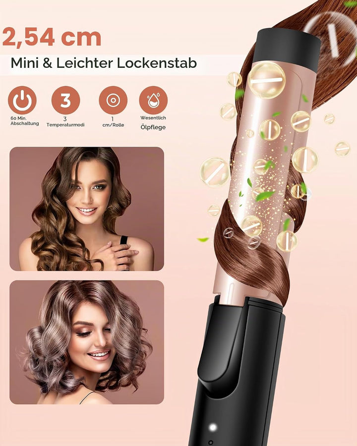 UKLISS Mini Lockenstab 25mm - Lockenstab Kurze Haare 160-200°C, Reise Mini Hair Curler für Kurze und
