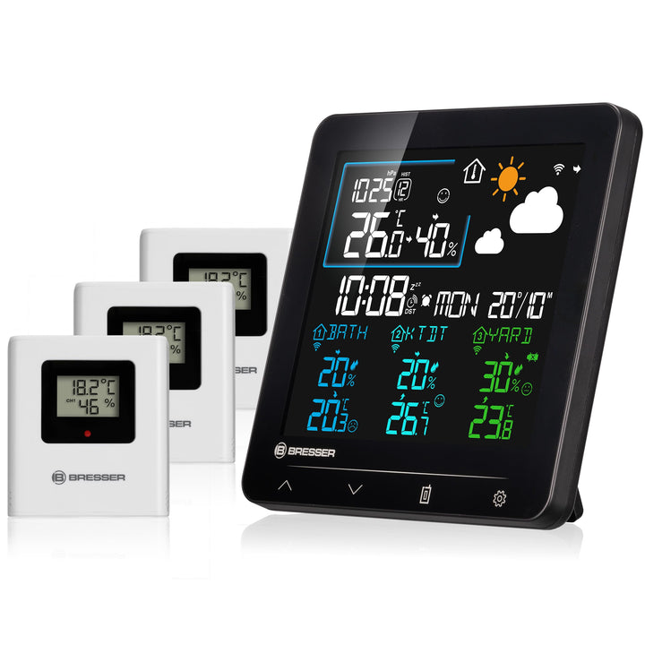 Bresser Quadro Individio Wetterstation NV mit 3 Aussensensoren, integriertem Thermo-Hygrometer, 4 Me