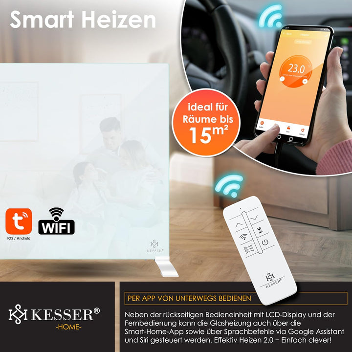 KESSER® Infrarotheizung 600W Glaskonvektor Glasheizung Energiesparend 2in1 Standgerät & Wandmontage