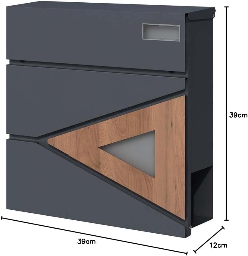 SCHARTEC Briefkasten SPB-8 anthrazit mit Holz Design und Zeitungsfach modern & gross Wandbriefkasten