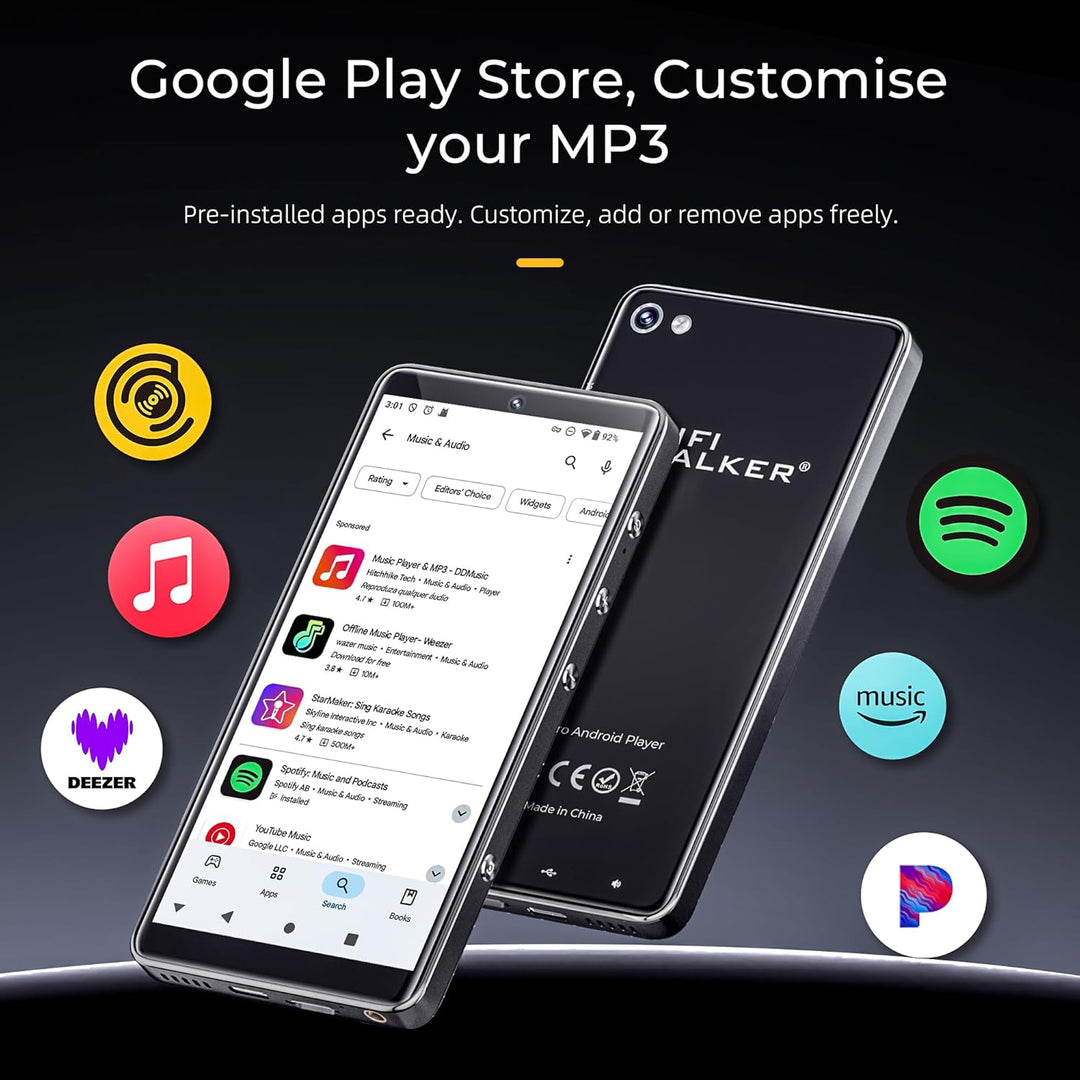 HIFI WALKER G7 Pro MP3 Player with Dual Cameras, Android 13, 3GB RAM+32GB ROM, Bluetooth 5.0, WiFi,