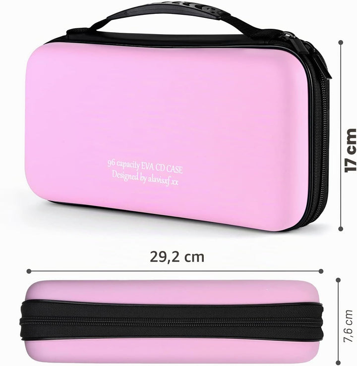 CD Tasche, 96 Kapazität Hart Eva Blu-ray CD-Brieftasche Doppelreissverschluss Handschlaufe Tragbare
