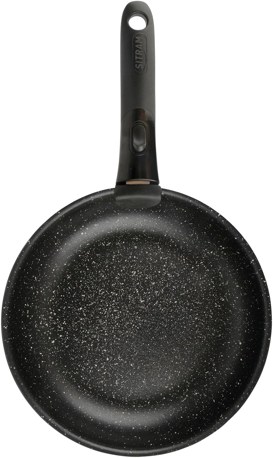 Sitram 714269 Pfannen-Set, Edelstahl, Ø 20 – 24 – 28 cm, Beschichtung innen Steinoptik, Antihaftbesc