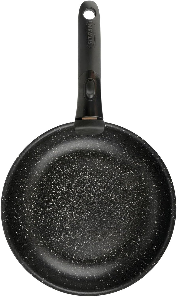 Sitram 714269 Pfannen-Set, Edelstahl, Ø 20 – 24 – 28 cm, Beschichtung innen Steinoptik, Antihaftbesc