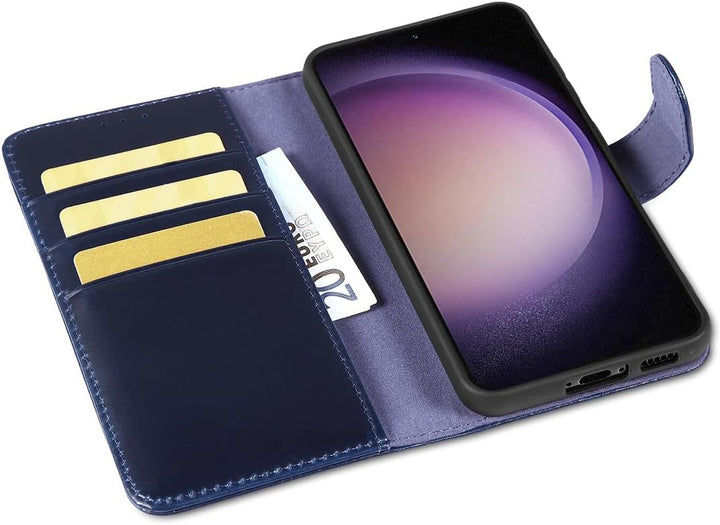 LENSUN Echtleder Hülle für Samsung Galaxy S23, Handyhülle [Echtes Leder][Magnetverschluss][RFID-Schu