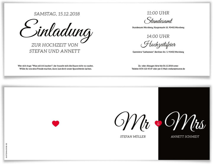 Kartenmachen.de 10 x Hochzeit Einladungskarten Hochzeitseinladungen Hochzeitskarten - Mr. & Mrs., 10