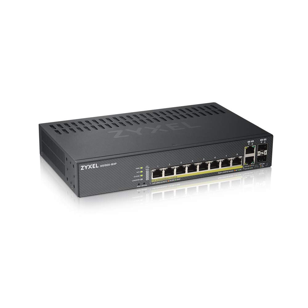 Zyxel Gigabit Ethernet Smart-Managed PoE+ Switch mit 8 Ports, einem Budget von 130 Watt und 2 Gigabi