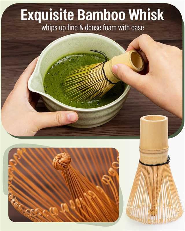 Matcha Besen Set, ThymeSpace Matcha Set für die Teezeremonie, 5 Stück traditionelles japanisches Mat