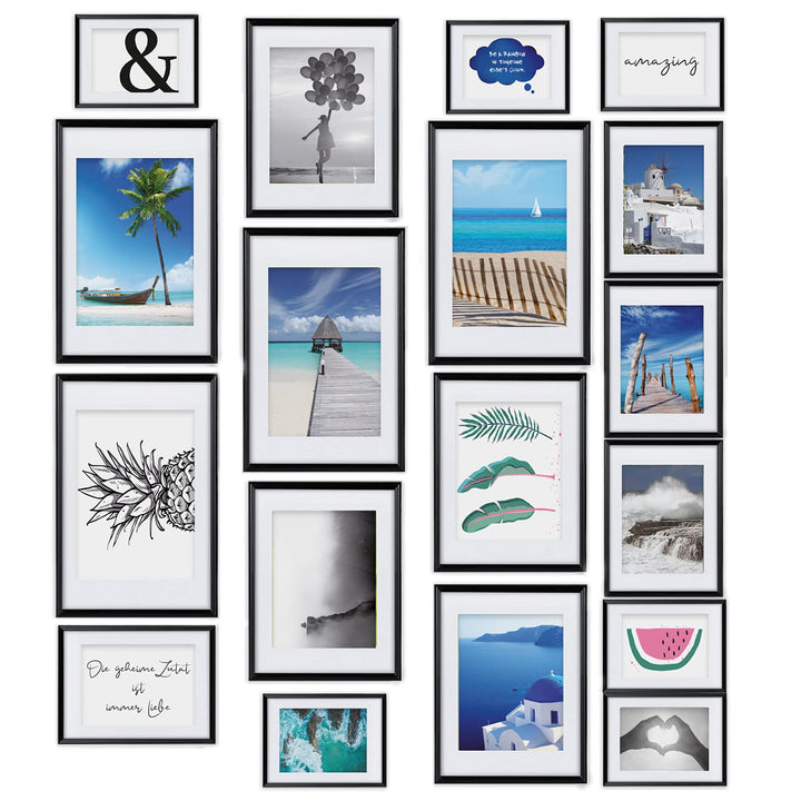 bomoe Bilderrahmen Set 18er Paradise – 6x 10x15 cm, 4x 13x18 cm, 4x 18x24 cm, 4x 20x30 cm Fotowand F