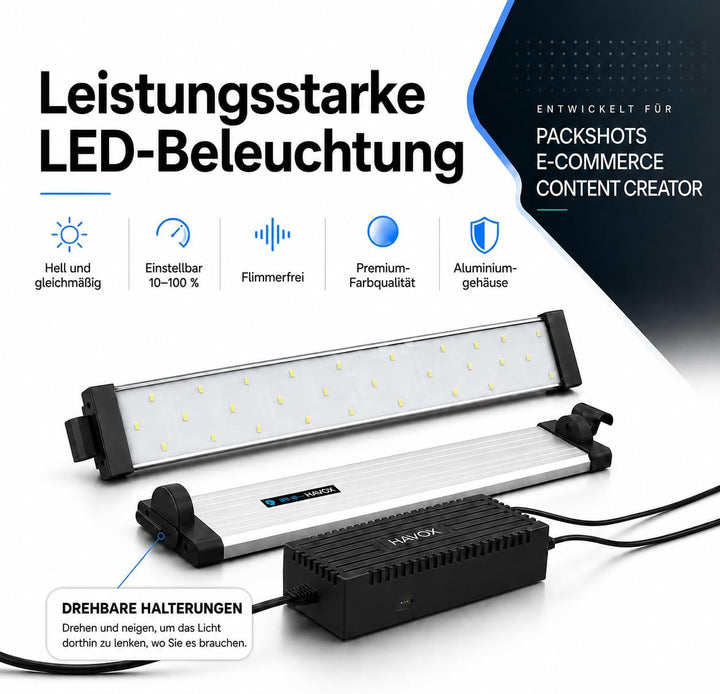 HAVOX - Fotostudio HPB-40XD - Masse 40x40x40cm - 4X Dimmbare LED-Beleuchtung Tageslicht 5500k - 26,0