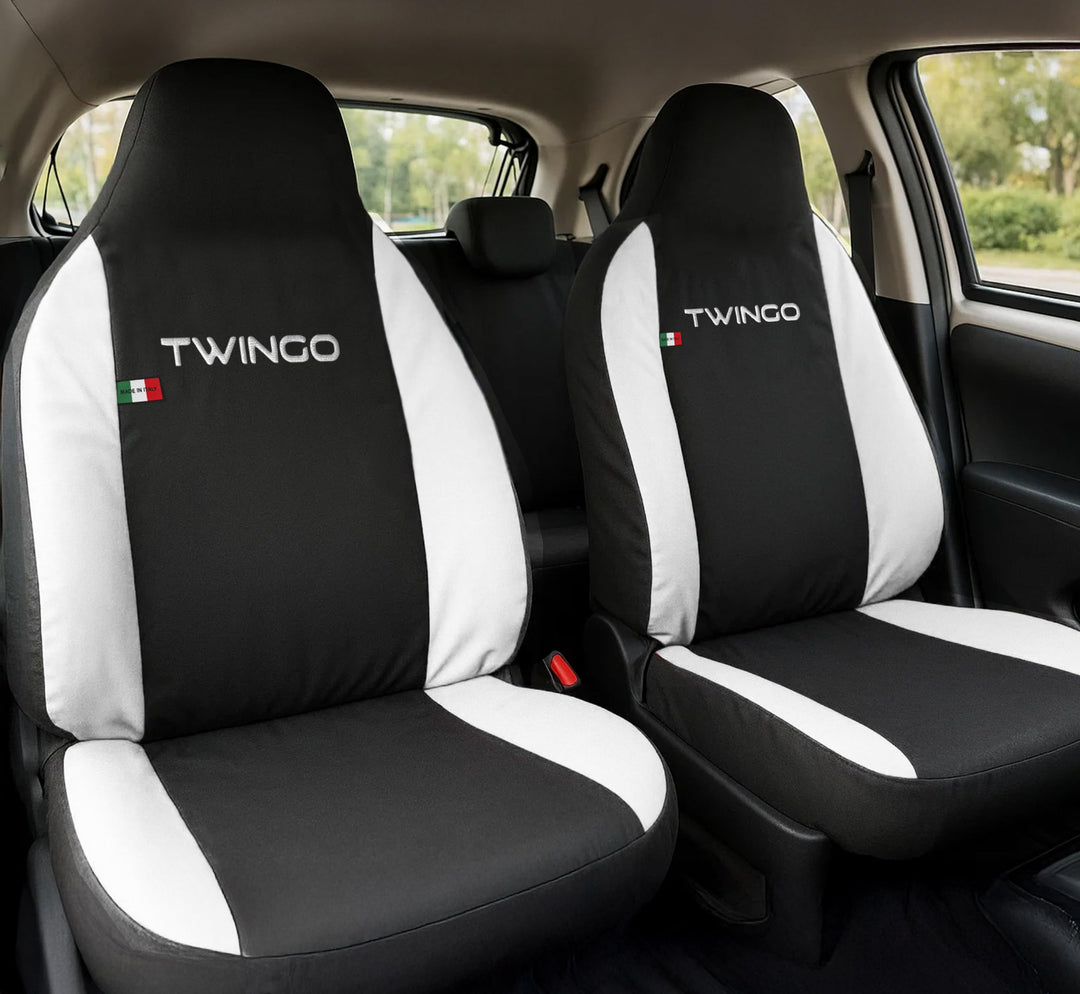 Auto Accessori Lupex - Sitzbezüge für Autositz, kompatibel Autositzbezüge für Twingo, Schwarz Weiss,