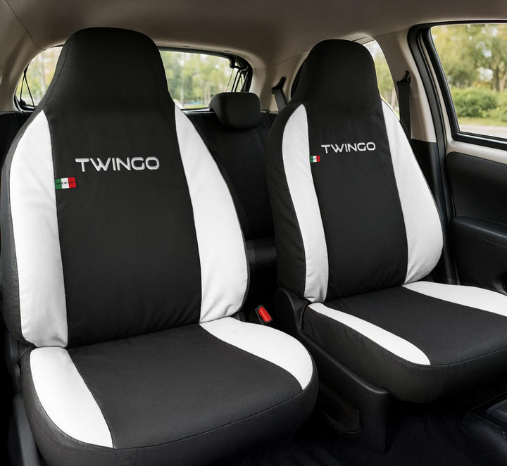 Auto Accessori Lupex - Sitzbezüge für Autositz, kompatibel Autositzbezüge für Twingo, Schwarz Weiss,