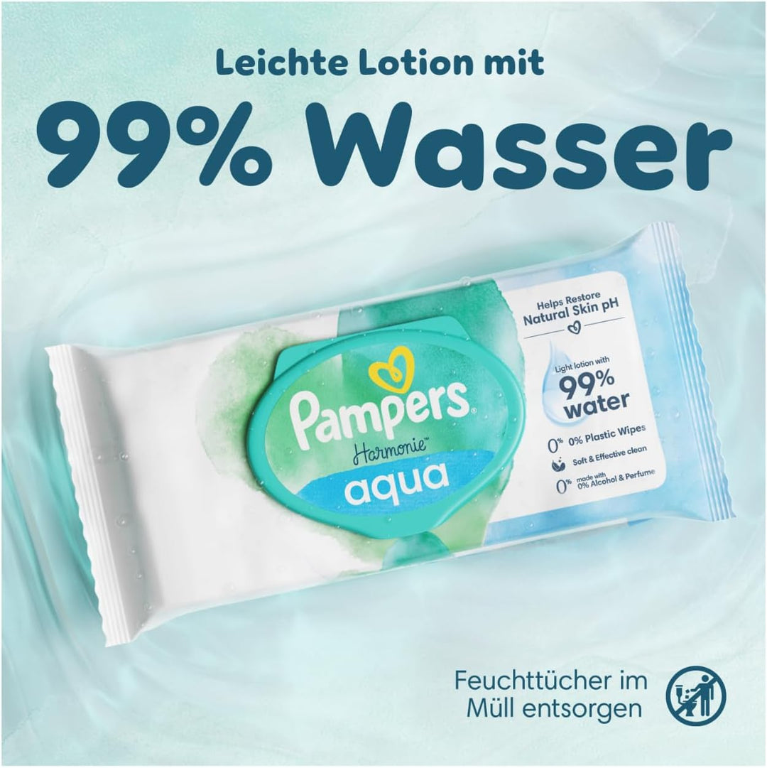 Pampers Harmonie Aqua Feuchttücher 9 Packungen mit jeweils 48 Feuchttüchern, 432 Feuchttücher, die h