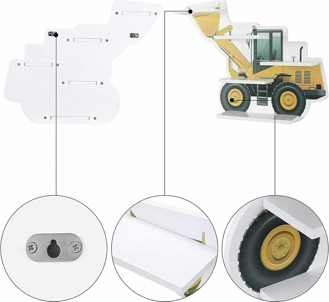 m Mayda Kinderregal Bulldozer Wandregal Kinderzimmer Wandboard Bücherregal Regal Hängeregal Schweber