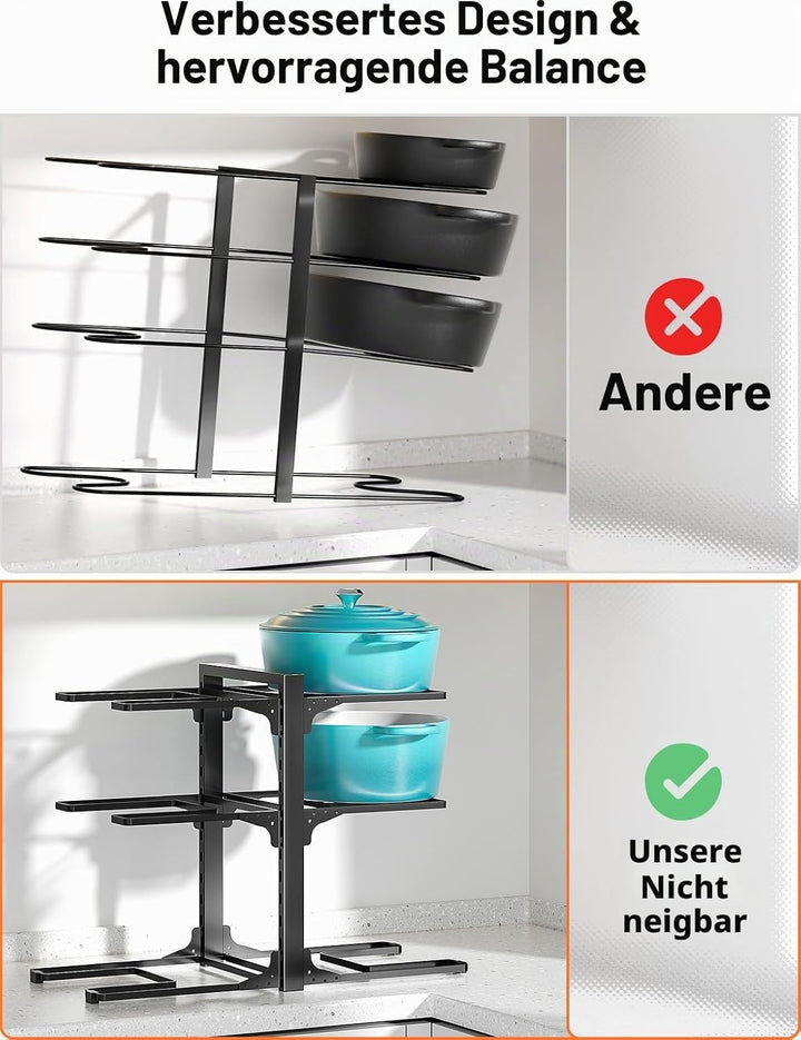 MUDEELA Topf- und Pfannen-Organizer, vertikal 35 cm hoch, 6 verstellbare Ebenen, robuster Küchenschr