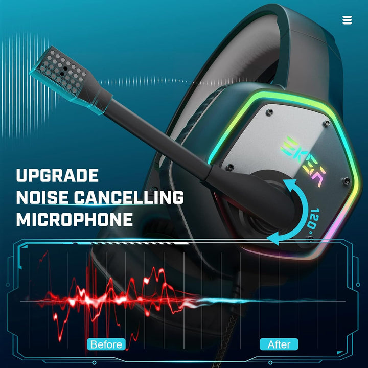 EKSA E1000 USB PC Gaming Headset mit Mikrofon, Gamer Headset mit Bass Surround Sound, RGB Beleuchtun