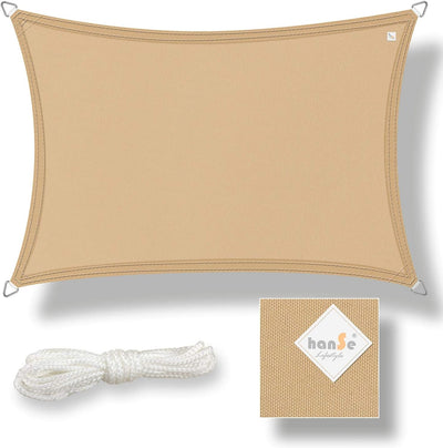 hanSe Sonnensegel rechteckig, Segeltuch Rechteck, 2x3 m in Sand, aus 100% Polyester, wetterbeständig