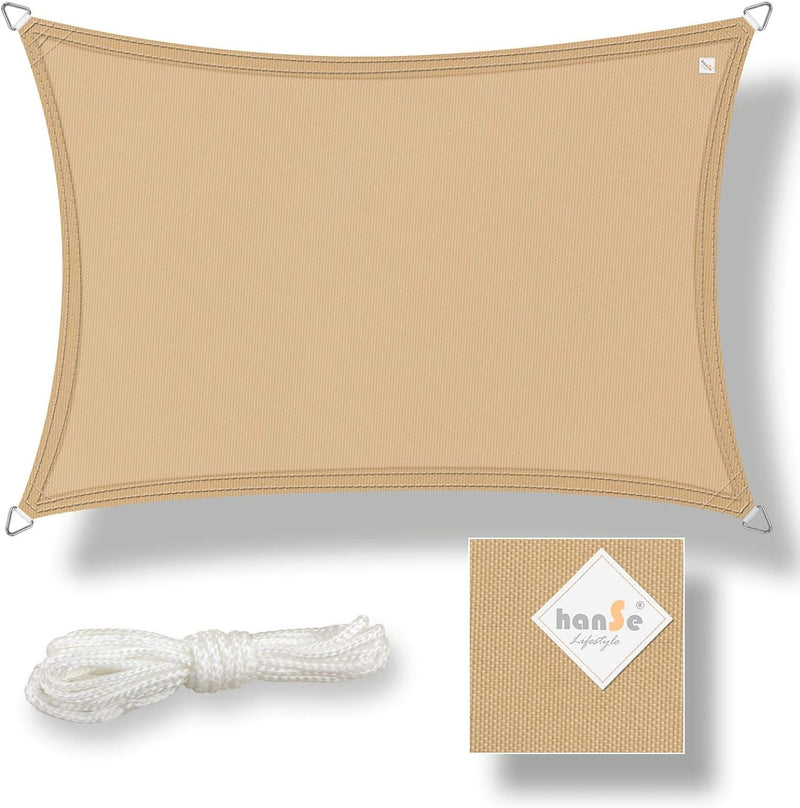 hanSe Sonnensegel rechteckig, Segeltuch Rechteck, 2x3 m in Sand, aus 100% Polyester, wetterbeständig