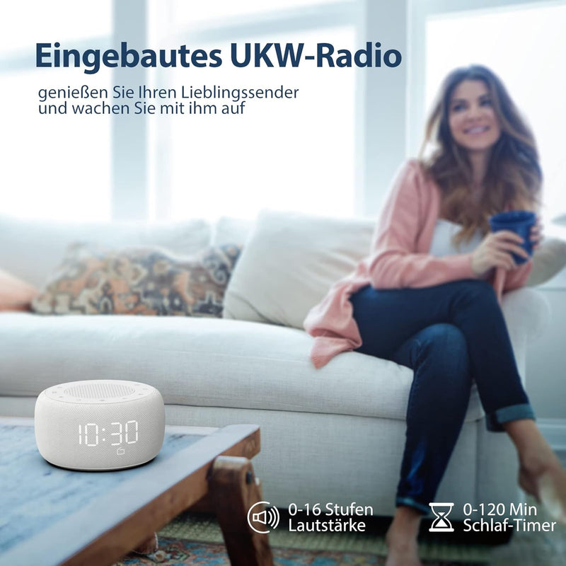 BUFFBEE Radiowecker für das Schlafzimmer - Hochwertiger Sound für das Radio, 4 Wecktöne, 7-farbiges