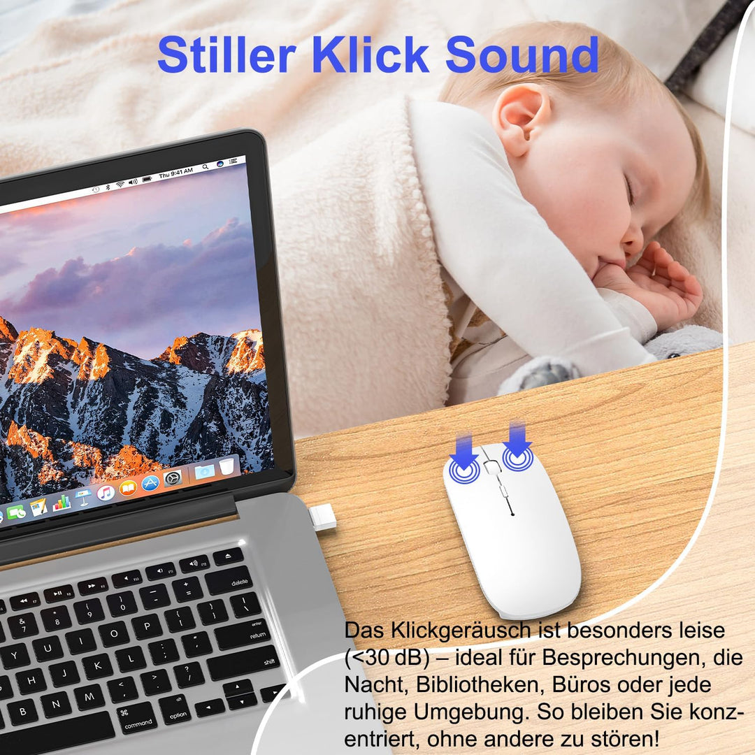 Azmall Funkmaus für Laptop, Bluetooth Kabellose Maus für MacBook Air Pro/Mac/iPad/PC, Wiederaufladba