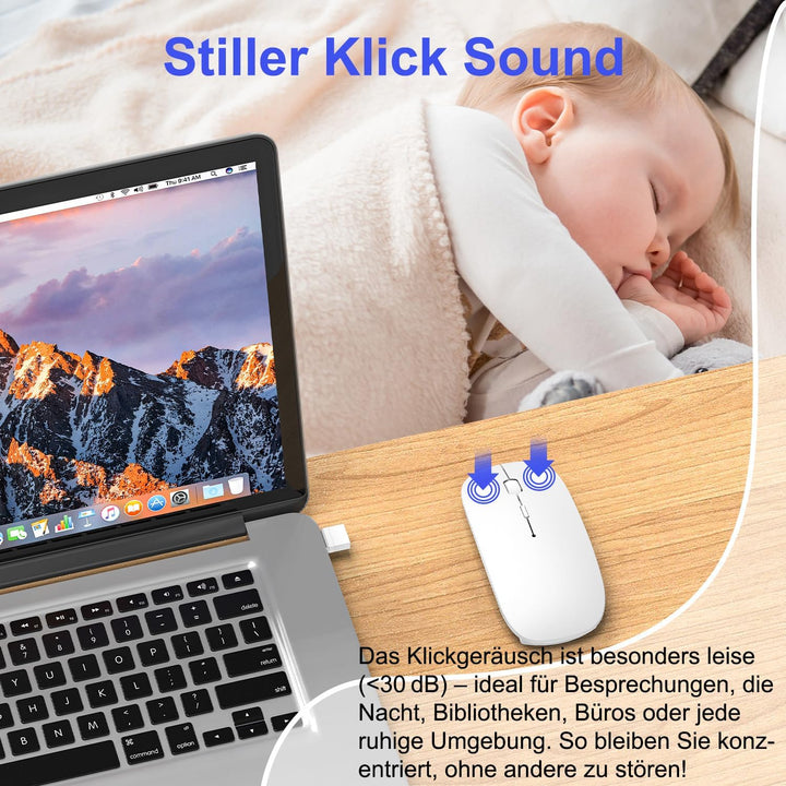 Azmall Funkmaus für Laptop, Bluetooth Kabellose Maus für MacBook Air Pro/Mac/iPad/PC, Wiederaufladba