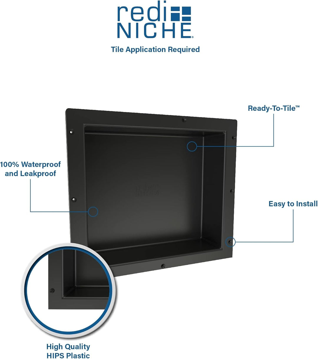 Tile Redi USA Nischen-Einzel-Duschregal, Schwarz, EIN Innenregal, 40,6 cm Breite x 35,6 cm Höhe x 10