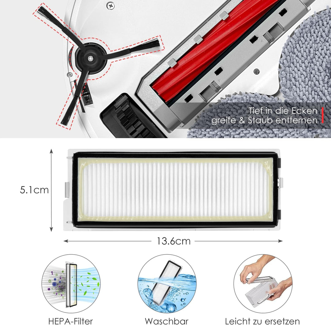 Zubehörset für Roborock Qrevo S/Qrevo MaxV/Qrevo Pro, 1*Main Rollbürste 4*Staubbeutel 4*Seitenbürste