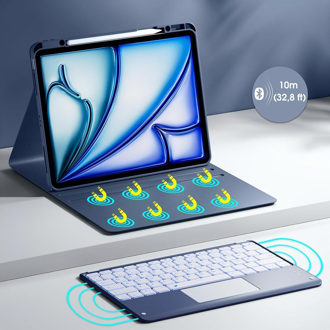 Vobafe Hülle mit Tastatur für iPad Air 13 Zoll 2025 M3/2024 M2, iPad Pro 12.9 (3. 4. 5. 6. Gen), QWE