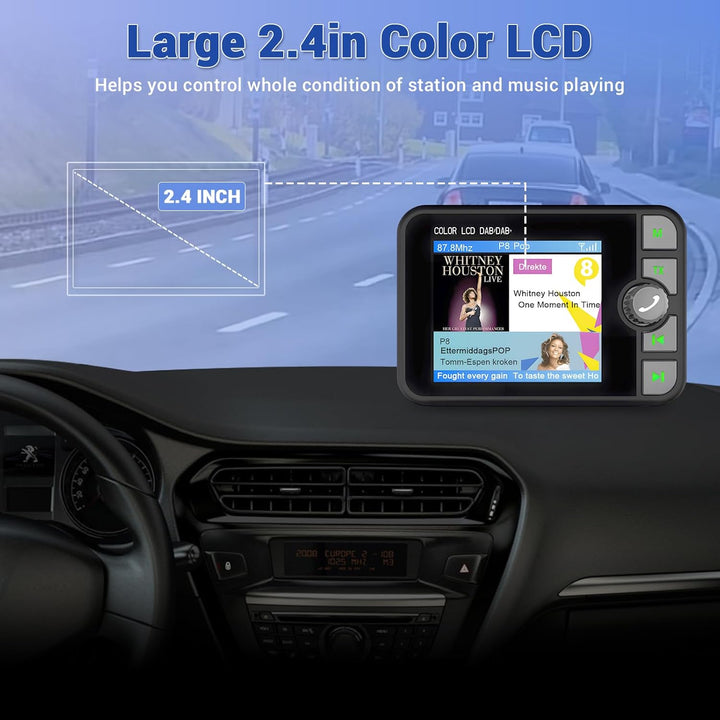 Digitalradio DAB DAB+ Adapter für Autoradio, 2,4 Zoll LCD Display mit Musik Bluetooth + DAB/FM Trans