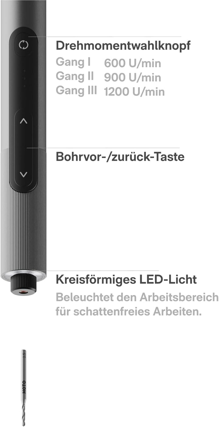 HOTO SNAPBLOQ™ D - A03 Mini - Bohrmaschine: USB - C - ladbar, dreistufige Drehzahl, mit 20 Bohrerbit