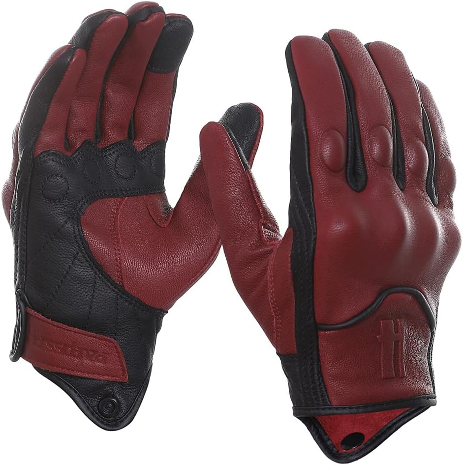 Harssidanzar Herren Vollfinger Ziegenleder Leder Touchscreen Motorradhandschuhe GM028E, XL Rot-schwa