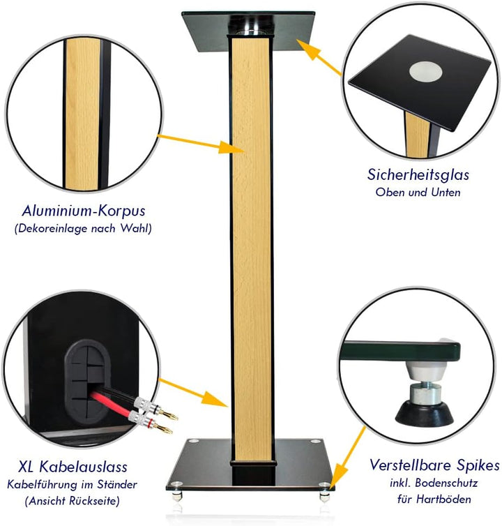 minify BS03 Exklusive Boxenständer in schwarzem Hochglanz mit Dekoreinlage -Buche hell-, Buche hell