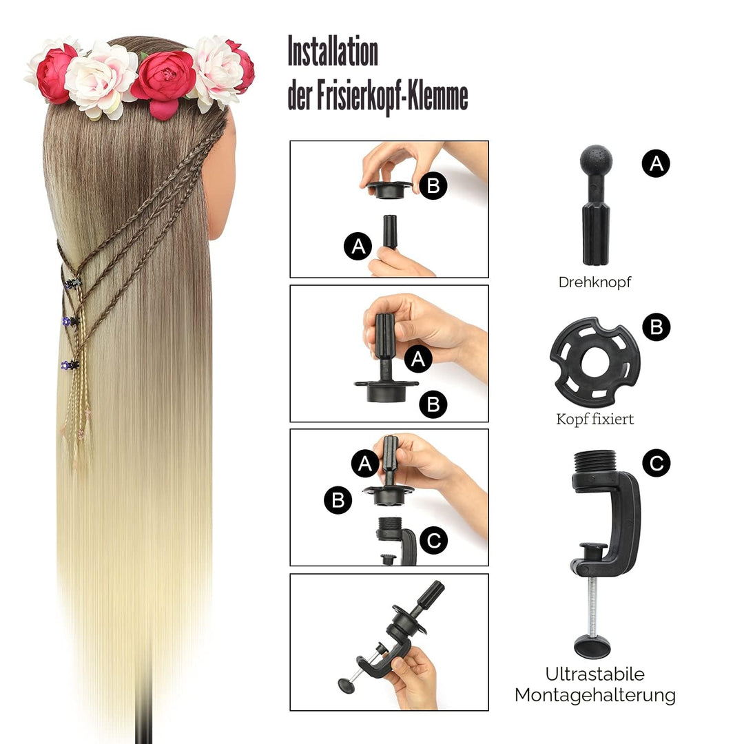 Trainingsköpfe, 28 inch Frisierkopf 100% Synthetikfaser-Haar Übungskopf, Frisurenkopf Ausbildung Kop