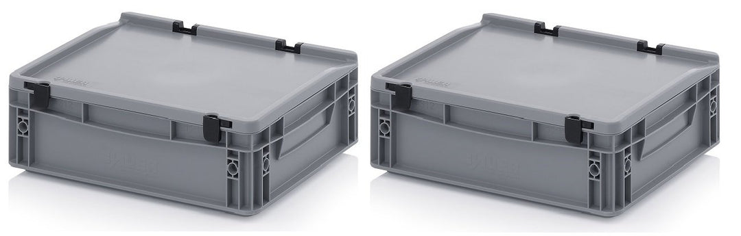 Auer Packaging 2x Eurobehälter 40 x 30 x 13,5 mit Scharnierdeckel inkl. gratis Zollstock * 2er Set