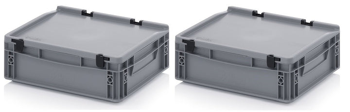 Auer Packaging 2x Eurobehälter 40 x 30 x 13,5 mit Scharnierdeckel inkl. gratis Zollstock * 2er Set