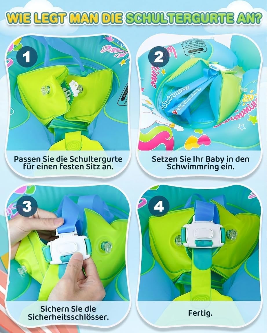 Baby Schwimmring mit Sonnendach, UPF 50+ Aufblasbarer Schwimmring Baby mit Dach, UV-Schutz Sonnenver