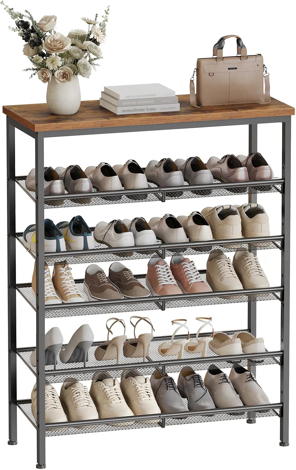 HOOBRO Schuhregal, 6-stöckiges Schuhablage, Schuhschrank, verstellbares Metallgitterregal, Geräumige