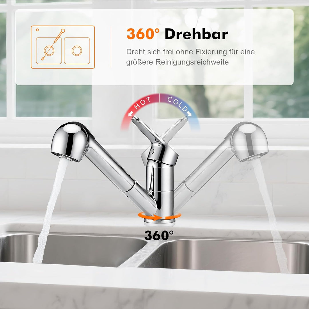 Ibergrif M14550, Wasserhahn Küche Ausziehbar, 360 ° Drehbare- Küchenarmatur mit Brause, Mischbatteri