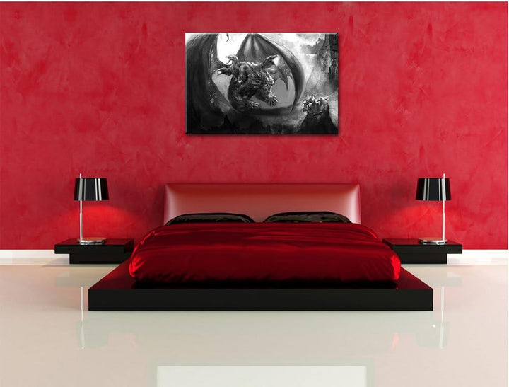 Pixxprint Drachen Schlangen / 100x70cm Leinwandbild bespannt auf Holzrahmen/Wandbild Kunstdruck Deko