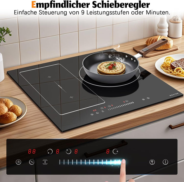 NOXTON Induktionsfeld Flexzonen 3 Platten Einbau, Induktionskochfeld 60 cm Einbau, Induktionsfeld 3