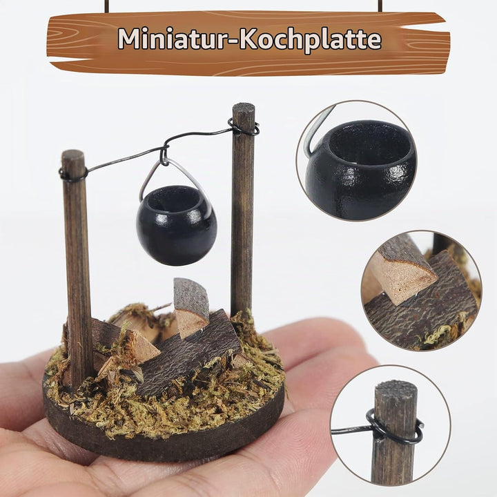 Johiux Miniatur Wichtel Zubehör Weihnachten,Miniatur-Holzstapel Stadtflamme Mini Lagerfeuer Zubehör