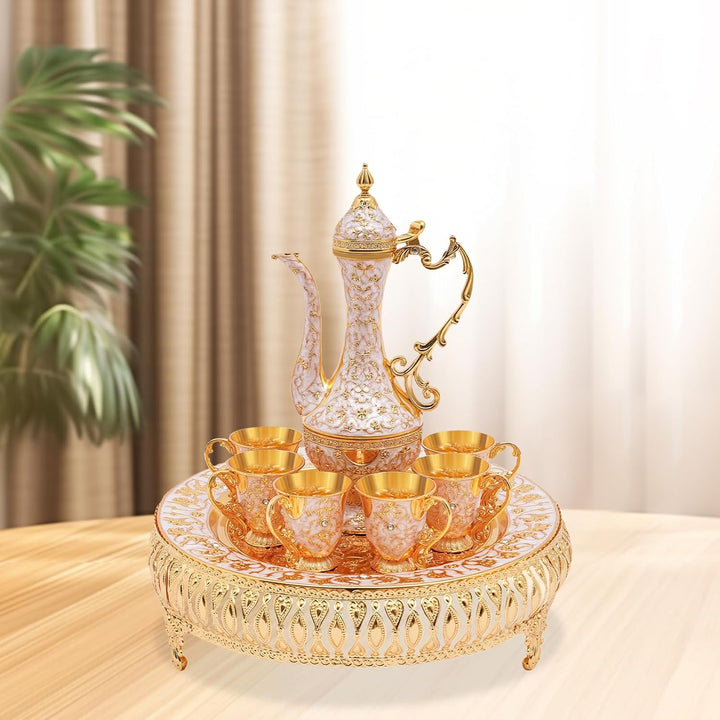 Kaffeetasse und Teekanne Set | Teeservice Set für Teetisch Dekoration Teeservice 6 Stück Zinklegieru