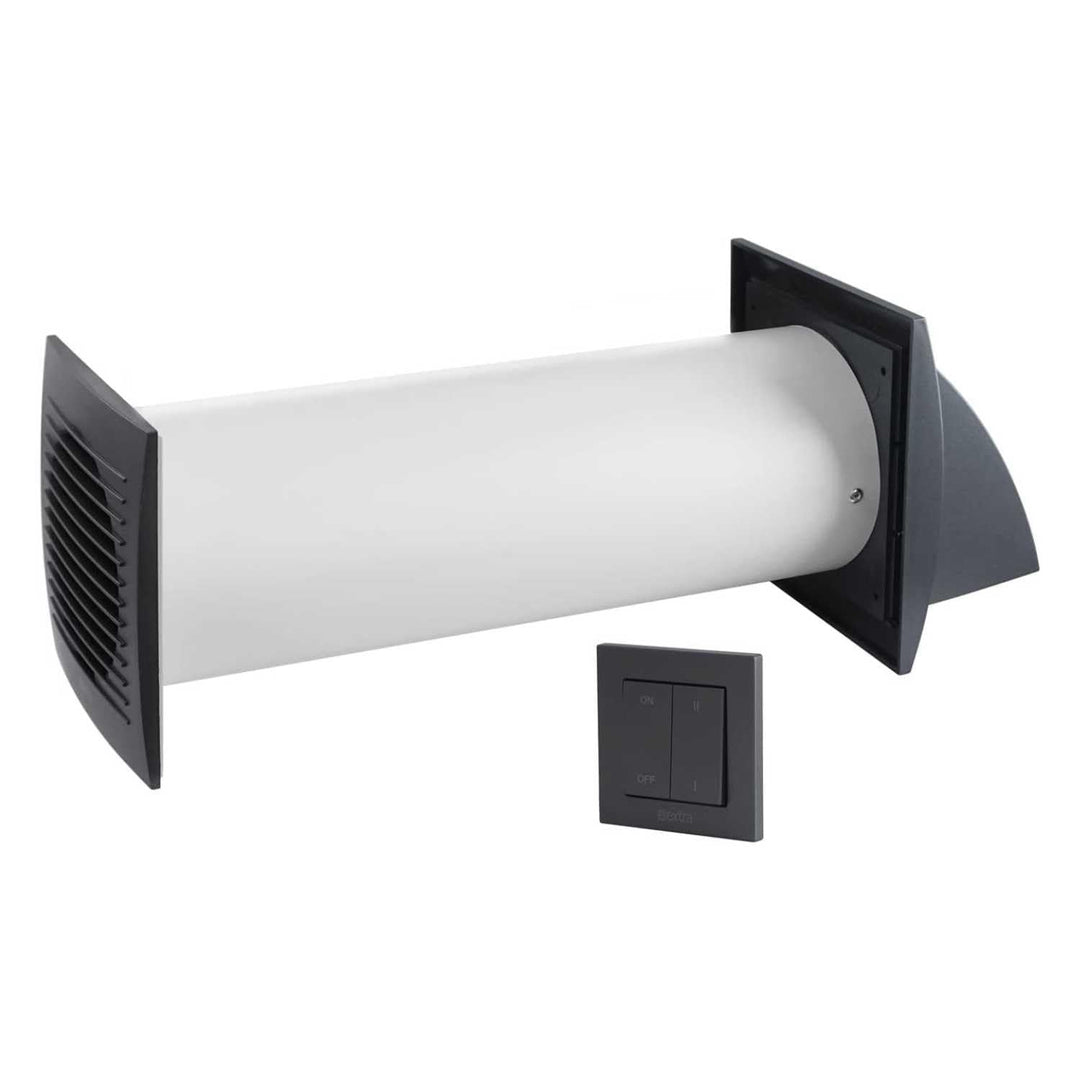 EUROPLAST 100mm Dezentrale Lüftung mit Wärmerückgewinnung mit Wandschalter - Anthracite Lüftungsanla