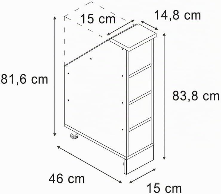 Vicco Küchenschrank für Dachschrägen R-Line, Anthrazit, 15 cm | mit 4 Fächern, geeignet für schräge