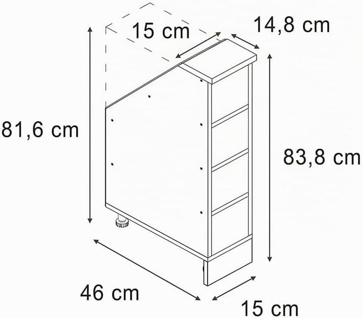 Vicco Küchenschrank für Dachschrägen R-Line, Anthrazit, 15 cm | mit 4 Fächern, geeignet für schräge