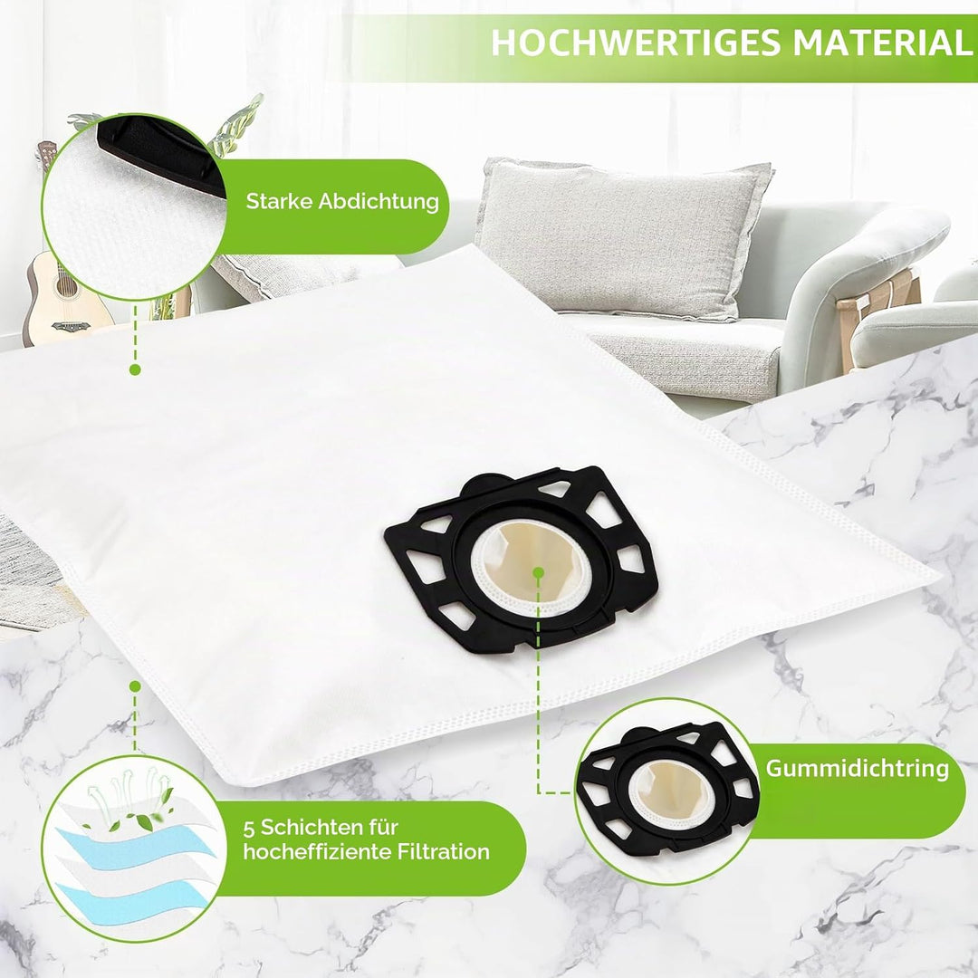 10 Stück Staubsaugerbeutel für Kärcher 2.863-006.0 Vliesfilterbeutel 487 Ersatzbeutel WD4 WD5 WD6 WD