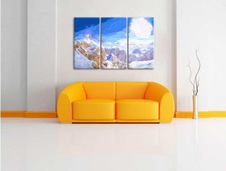 Pixxprint Zugspitze im Sonnenlicht als Leinwandbild | Grösse: 3 Teilig (120x80) | Wandbild| Kunstdru