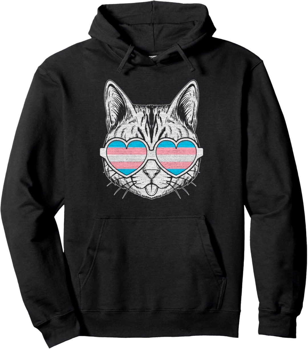 Transgender-Flaggenfarben, Katze mit Brille, LGBT-Stolz Pullover Hoodie